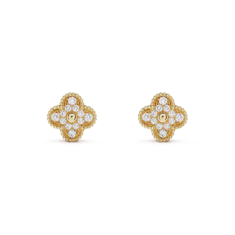 [Luxe Jewelry]CLOVER MEDIUM 1 MOTIFS FUll DIAMOND EARRINGS