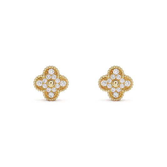 [Luxe Jewelry]CLOVER MEDIUM 1 MOTIFS FUll DIAMOND EARRINGS