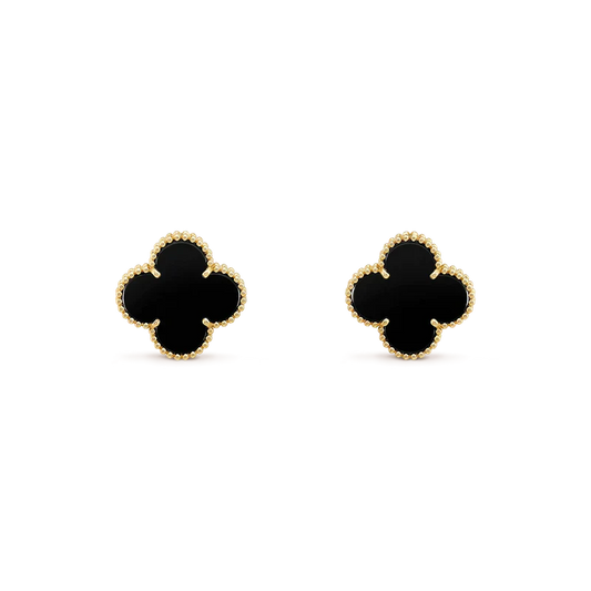 [Luxe Jewelry]CLOVER MEDIUM 1 MOTIFS  ONYX STUD EARRINGS
