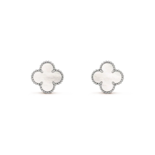 [Luxe Jewelry]CLOVER MEDIUM 1 MOTIFS  WHITE MOP EARRINGS SILVER