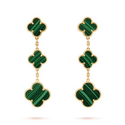 [Luxe Jewelry]CLOVER MALACHITE 3 MOTIFS GOLD