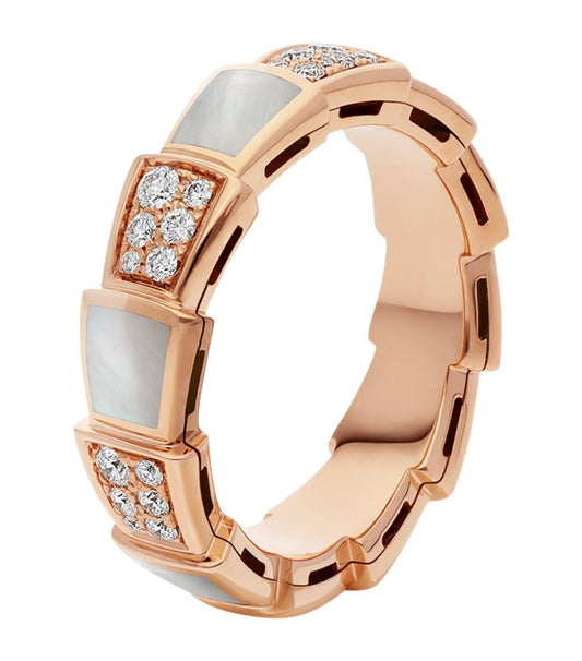 [Luxe Jewelry]SERPENTI RING PINK GOLD MOP DIAMOND PAVED 4MM