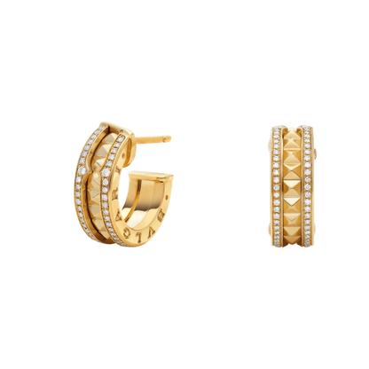[Luxe Jewelry]ZERO 1 ROCK GOLD EARRINGS WITH STUDDED SPIRAL AND PAVED DIAMONDS