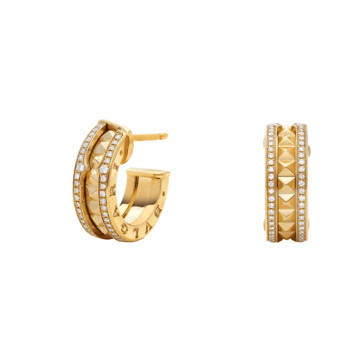 [Luxe Jewelry]ZERO 1 ROCK GOLD EARRINGS WITH STUDDED SPIRAL AND PAVED DIAMONDS