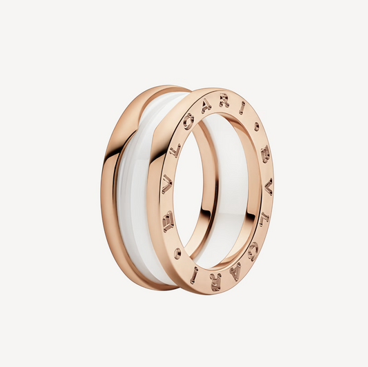 [Luxe Jewelry]ZERO 1 TWO-BAND LOOPS AND WHITE CERAMIC SPIRAL PINK GOLD RING
