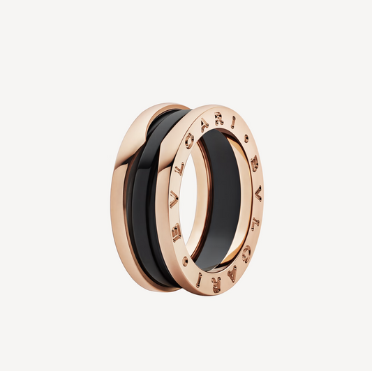 [Luxe Jewelry]ZERO 1 TWO-BAND LOOPS AND BLACK CERAMIC PINK GOLD RING