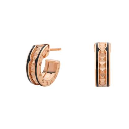 [Luxe Jewelry]ZERO 1 ROCK PINK GOLD EARRINGS WITH STUDDED SPIRAL AND BLACK CERAMIC