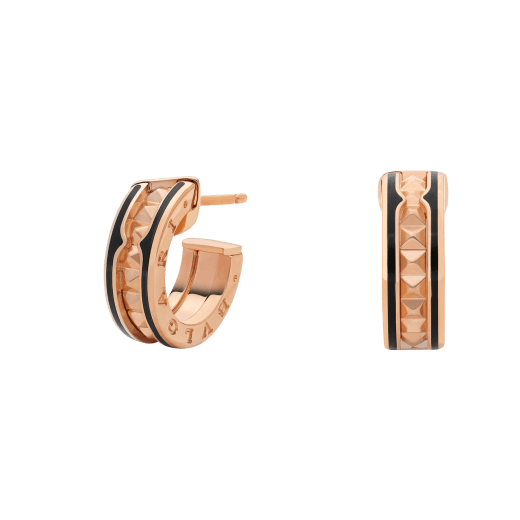 [Luxe Jewelry]ZERO 1 ROCK PINK GOLD EARRINGS WITH STUDDED SPIRAL AND BLACK CERAMIC