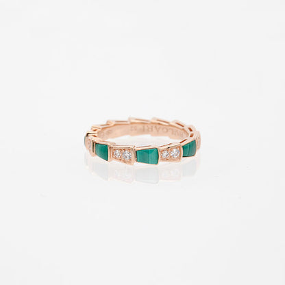 [Luxe Jewelry]SERPENTI RING PINK GOLD MALACHITE DIAMOND 3MM