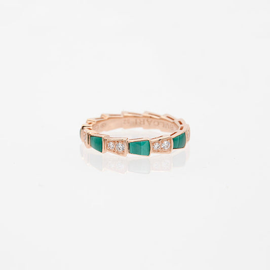 [Luxe Jewelry]SERPENTI RING PINK GOLD MALACHITE DIAMOND 3MM