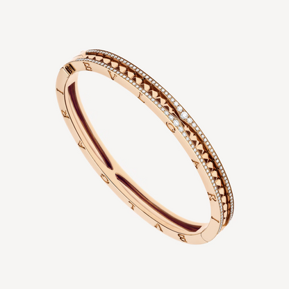 [Luxe Jewelry]ZERO 1 SPIRAL AND PAVED DIAMOND PINK GOLD BRACELET