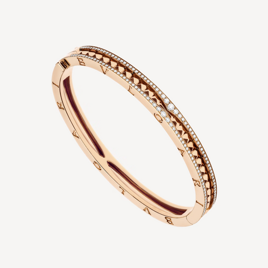 [Luxe Jewelry]ZERO 1 SPIRAL AND PAVED DIAMOND PINK GOLD BRACELET