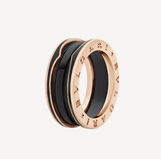 [Luxe Jewelry]ZERO 1 TWO-BAND WITH MATTE BLACK CERAMIC PINK GOLD RING