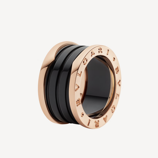 [Luxe Jewelry]ZERO 1 FOUR-BAND LOOPS AND BLACK CERAMIC SPIRAL PINK GOLD RING