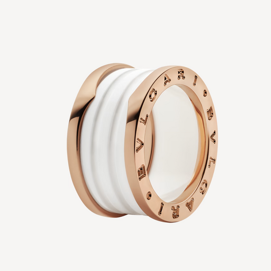 [Luxe Jewelry]ZERO 1 FOUR-BAND LOOPS AND WHITE CERAMIC SPIRAL PINK GOLD RING