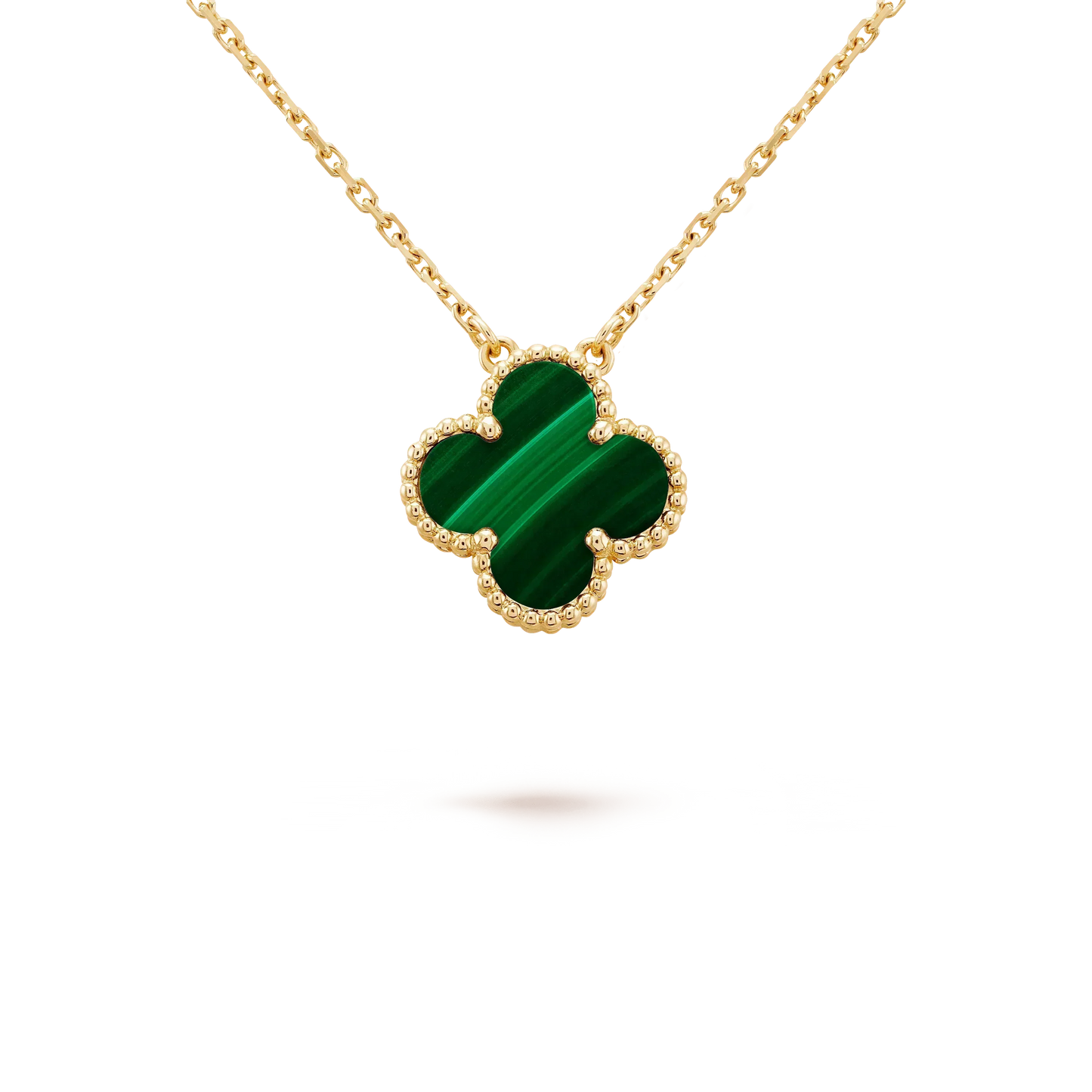 [Luxe Jewelry]CLOVER 15MM MALACHITE SINGLE FLOWER  NECKLACE