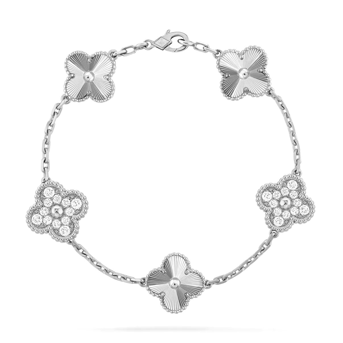 [Luxe Jewelry]CLOVER 5 MOTIF SILVER DIAMOND BRACELET