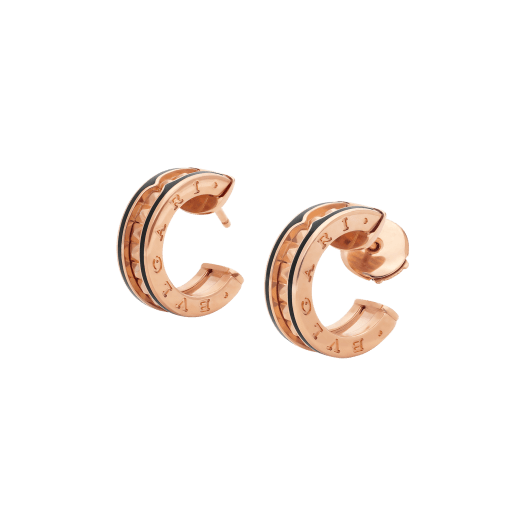 [Luxe Jewelry]ZERO 1 ROCK PINK GOLD EARRINGS WITH STUDDED SPIRAL AND BLACK CERAMIC