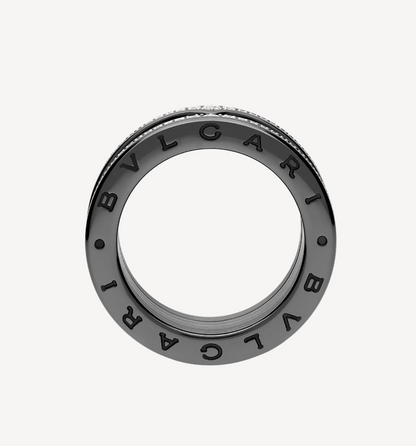 [Luxe Jewelry]ZERO 1 ROCK FOUR-BAND BLACK CERAMIC WITH STUDDED SPIRAL AND PAVED DIAMONDS RING