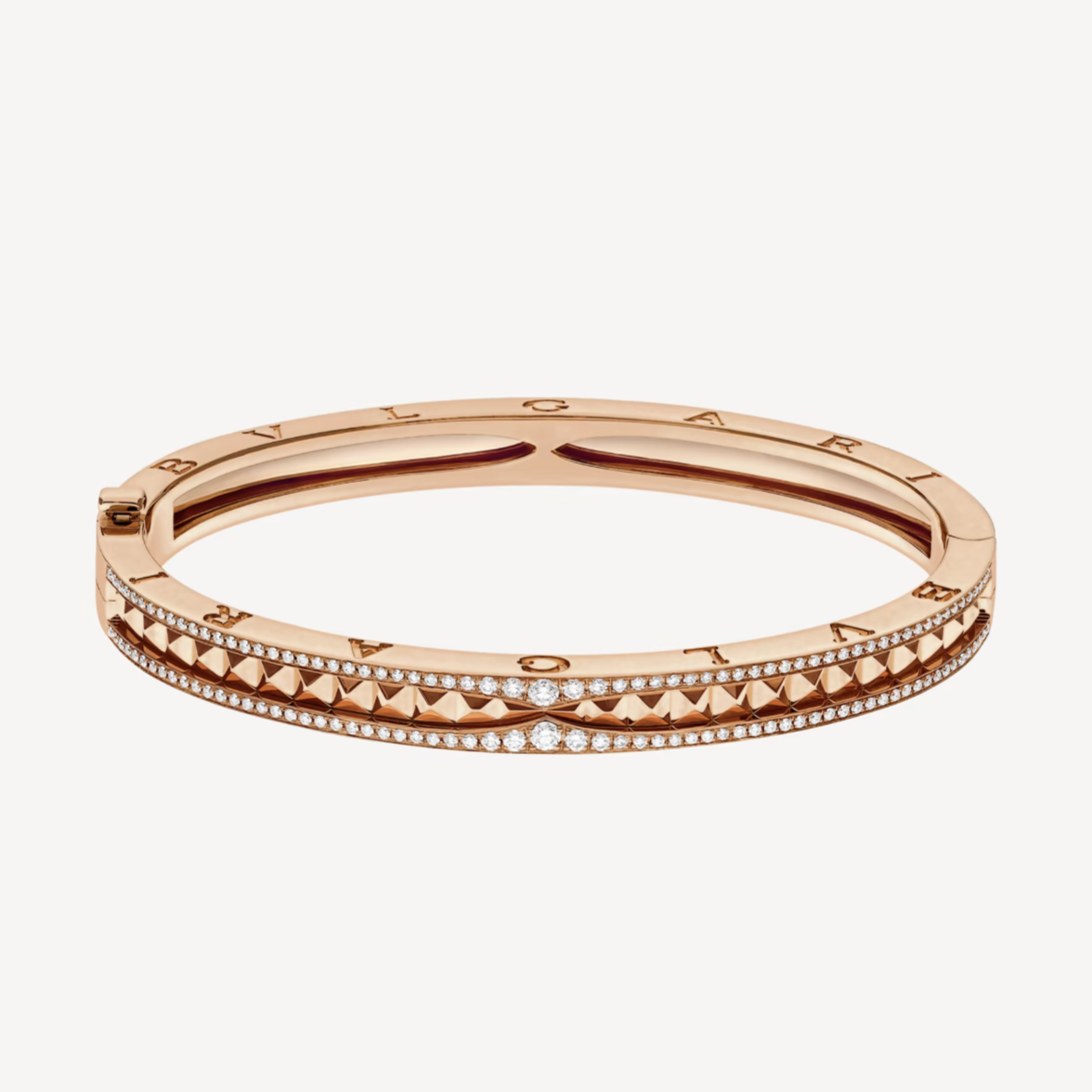 [Luxe Jewelry]ZERO 1 SPIRAL AND PAVED DIAMOND PINK GOLD BRACELET