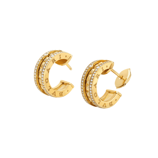 [Luxe Jewelry]ZERO 1 ROCK GOLD EARRINGS WITH STUDDED SPIRAL AND PAVED DIAMONDS