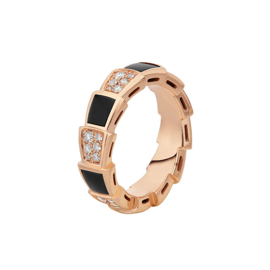[Luxe Jewelry]SERPENTI RING PINK GOLD BLACK MOP DIAMOND PAVED 4MM
