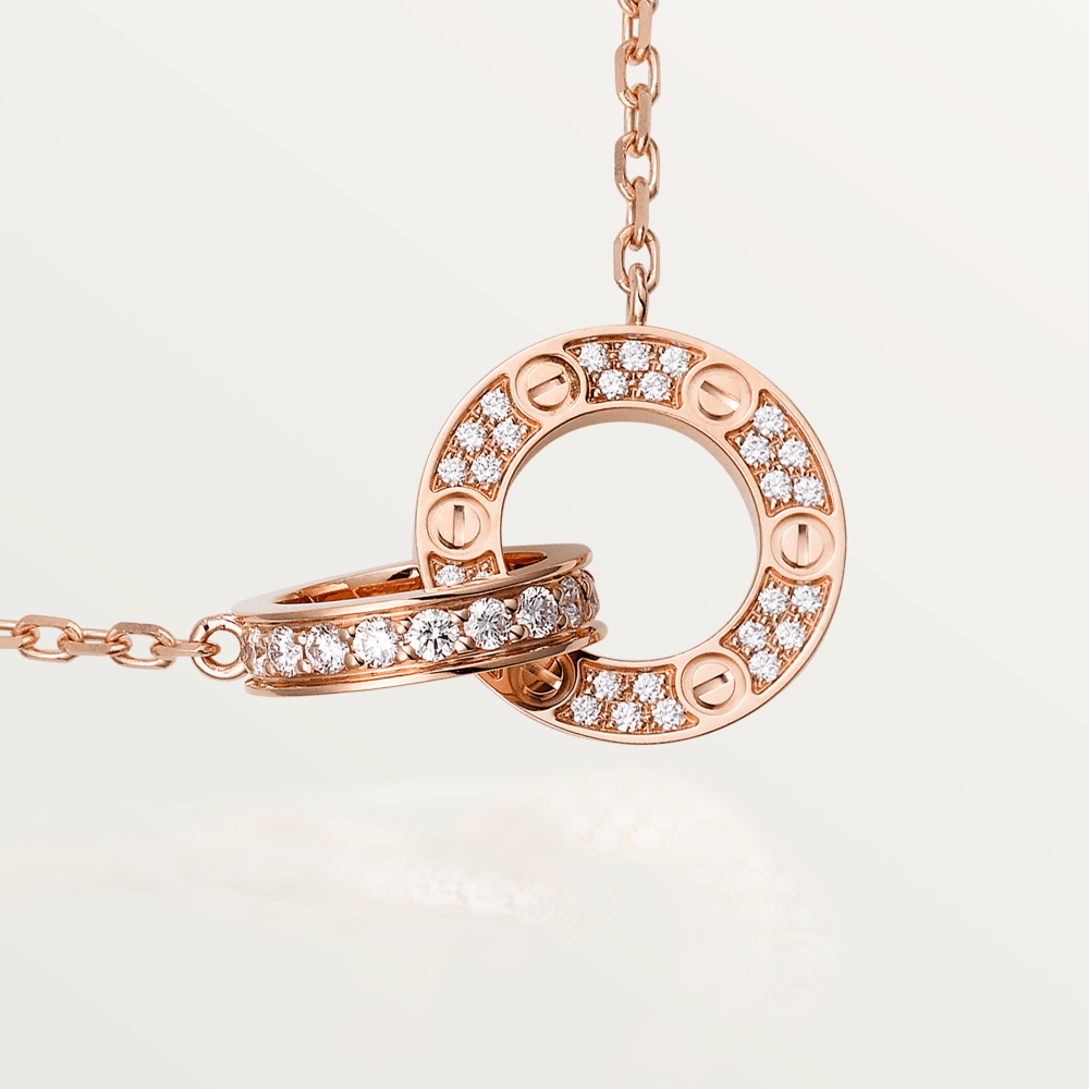 [Luxe Jewelry]LOVE 7.6MM NECKLACE ROSE GOLD AND SILVER  FULL DIAMOND