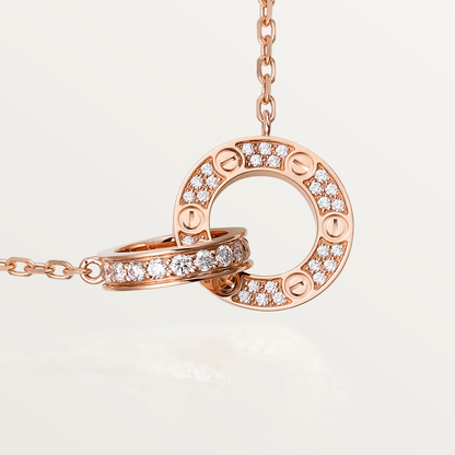 [Luxe Jewelry]LOVE 7.6MM NECKLACE ROSE GOLD AND SILVER  FULL DIAMOND