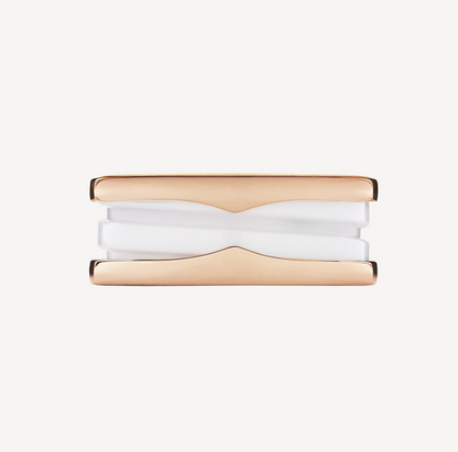 [Luxe Jewelry]ZERO 1 TWO-BAND LOOPS AND WHITE CERAMIC SPIRAL PINK GOLD RING