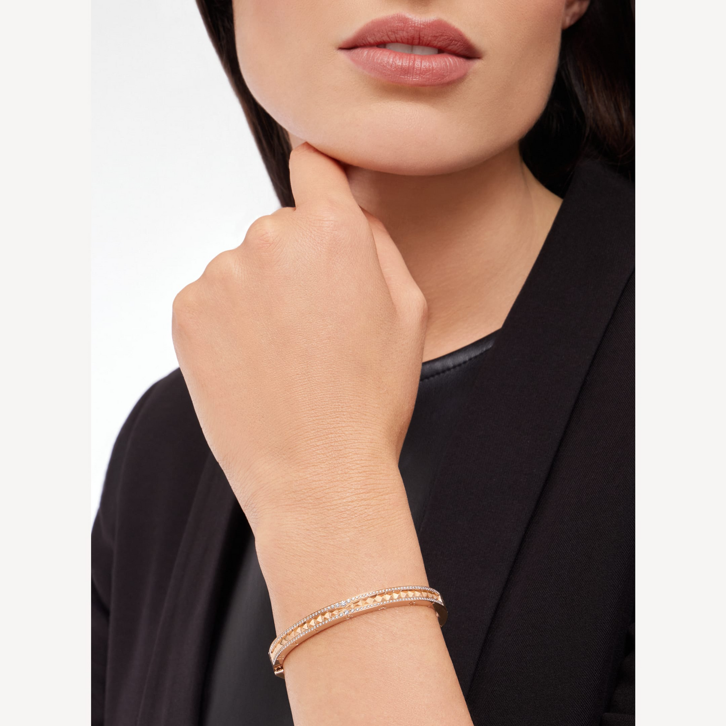 [Luxe Jewelry]ZERO 1 SPIRAL AND PAVED DIAMOND PINK GOLD BRACELET