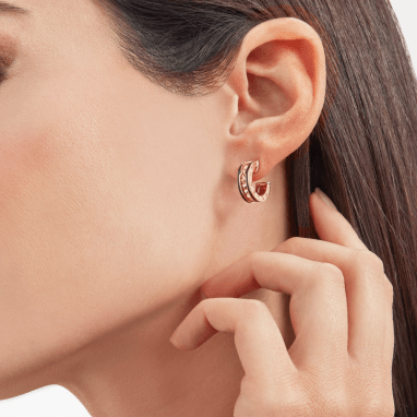 [Luxe Jewelry]ZERO 1 ROCK PINK GOLD EARRINGS WITH STUDDED SPIRAL AND BLACK CERAMIC