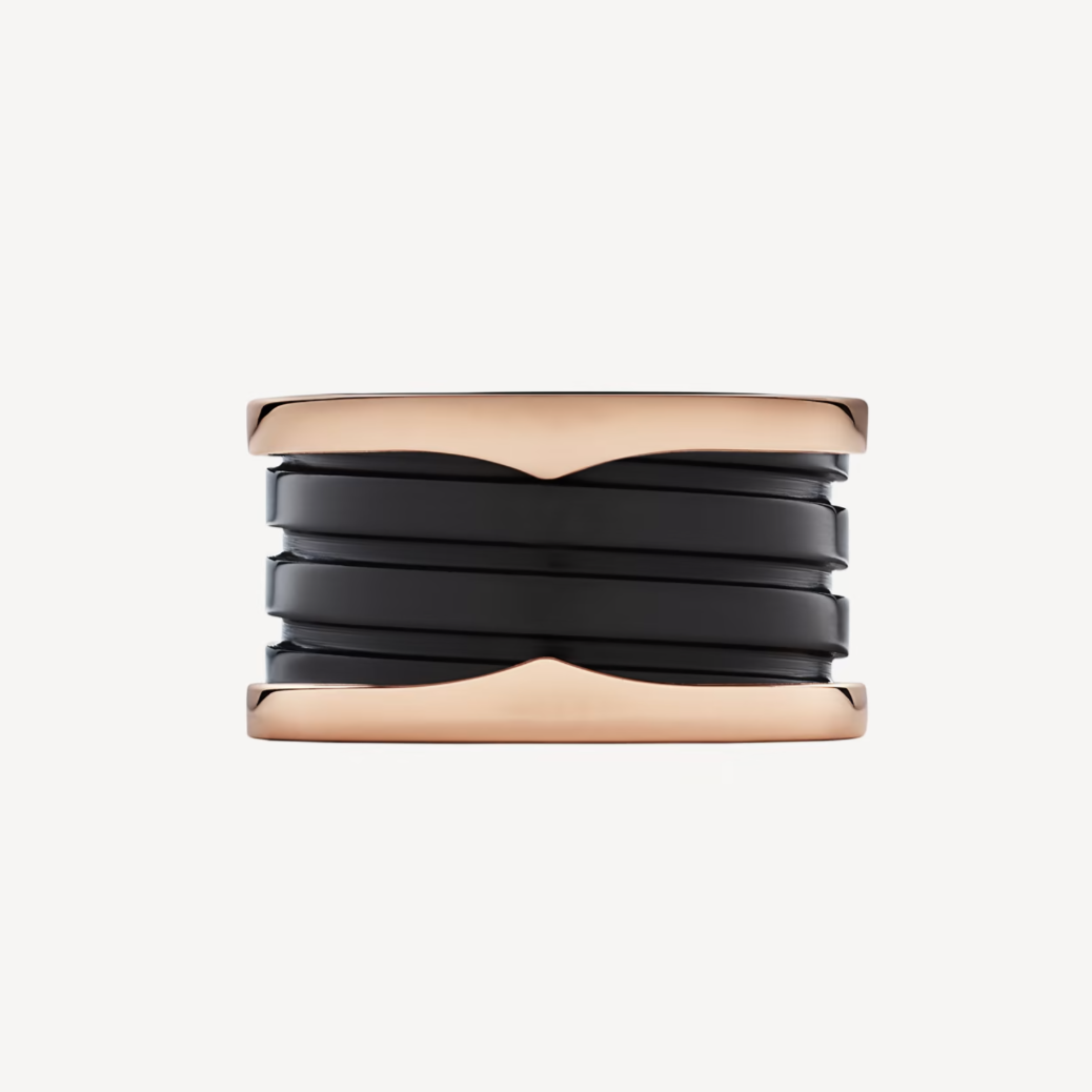 [Luxe Jewelry]ZERO 1 FOUR-BAND LOOPS AND BLACK CERAMIC SPIRAL PINK GOLD RING