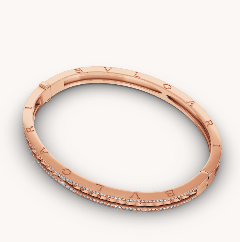 [Luxe Jewelry]ZERO 1 SPIRAL AND PAVED DIAMOND PINK GOLD BRACELET