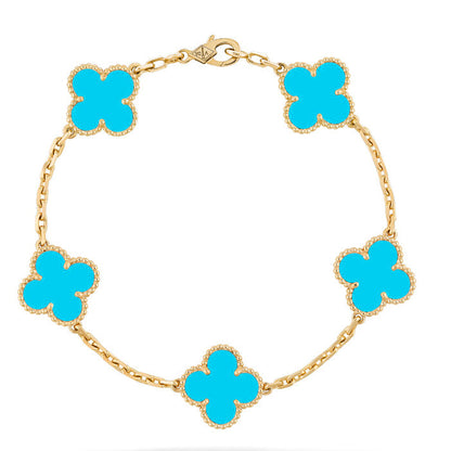 [Luxe Jewelry]CLOVER 5 MOTIFS TURQUOISE BRACELET