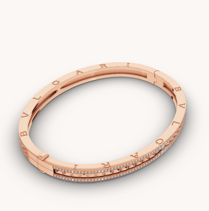 [Luxe Jewelry]ZERO 1 SPIRAL AND PAVED DIAMOND PINK GOLD BRACELET