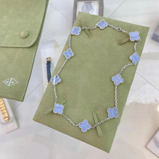 [Luxe Jewelry]CLOVER 10 MOTIFS PURPLE CHALCEDONY NECKLACE