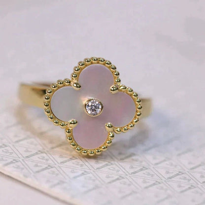 [Luxe Jewelry]CLOVER PINK MOP RING GOLD DIAMOND