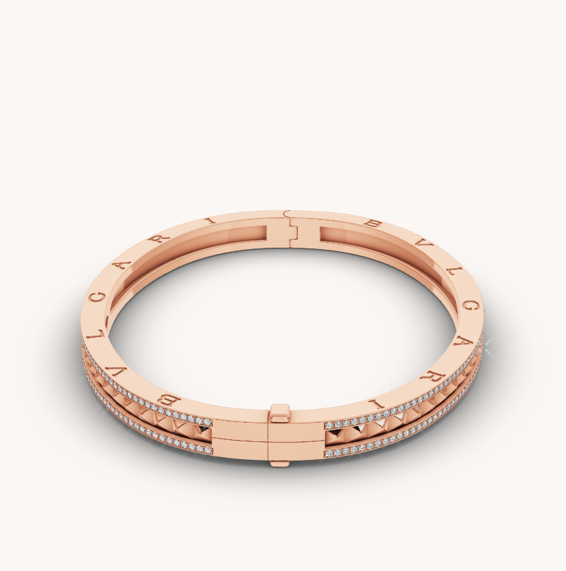 [Luxe Jewelry]ZERO 1 SPIRAL AND PAVED DIAMOND PINK GOLD BRACELET