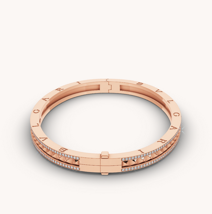 [Luxe Jewelry]ZERO 1 SPIRAL AND PAVED DIAMOND PINK GOLD BRACELET