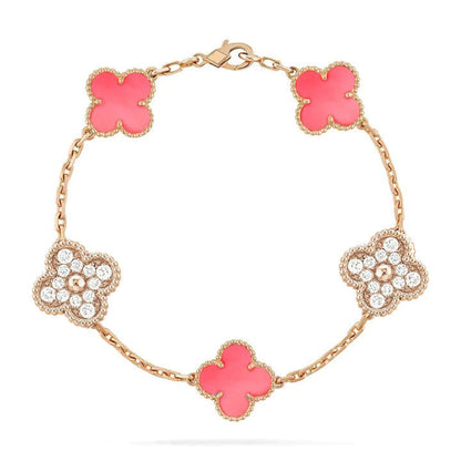 [Luxe Jewelry]CLOVER 5 MOTIF DIAMOND PINK MOP PINK GOLD BRACELET