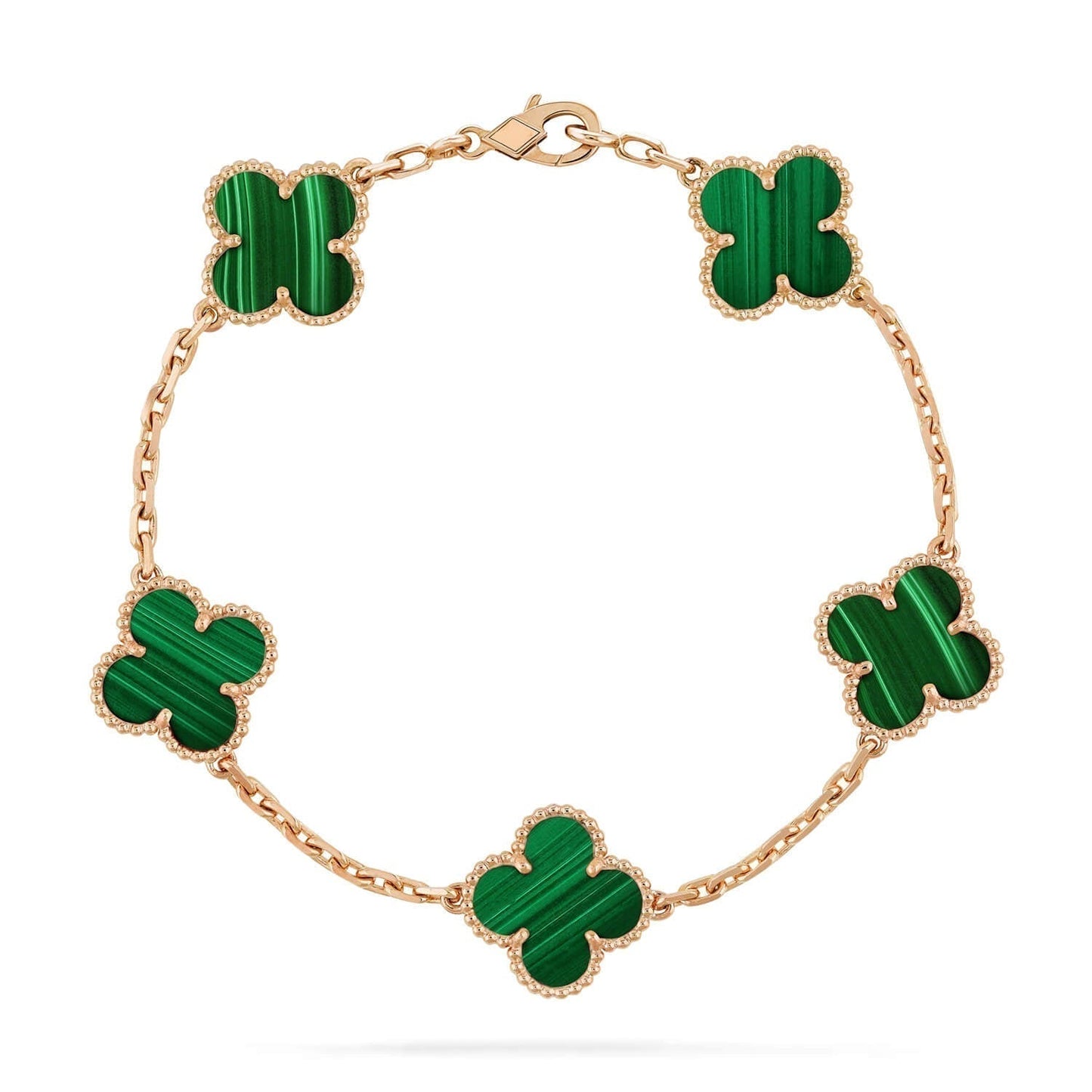 [Luxe Jewelry]CLOVER 5 MOTIFS MALACHITE BRACELET
