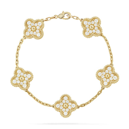 [Luxe Jewelry]CLOVER 5 MOTIFS  FULL DIAMOND BRACELET