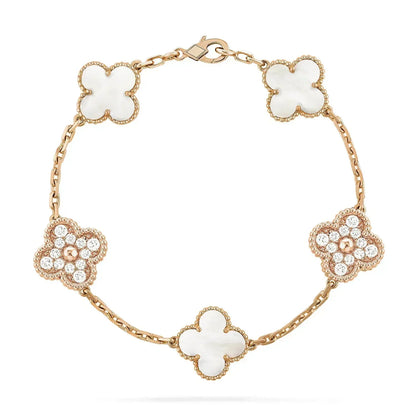 [Luxe Jewelry]CLOVER BRACELET 5 MOTIF WHITE MOP DIAMOND