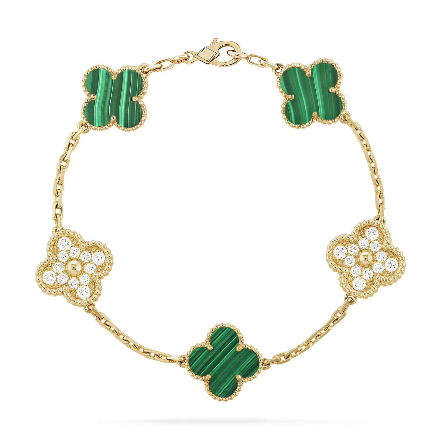 [Luxe Jewelry]CLOVER  5 MOTIF MALACHITE DIAMOND BRACELET