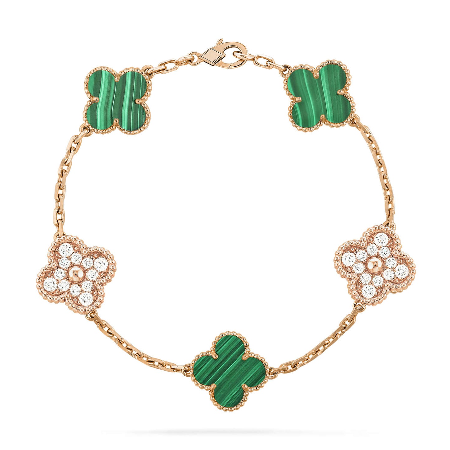 [Luxe Jewelry]CLOVER  5 MOTIF MALACHITE DIAMOND BRACELET