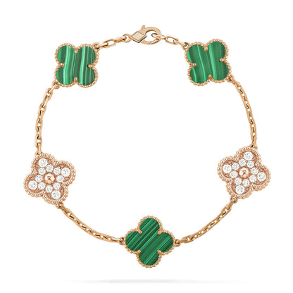 [Luxe Jewelry]CLOVER  5 MOTIF MALACHITE DIAMOND BRACELET