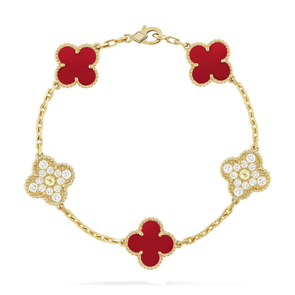 [Luxe Jewelry]CLOVER 5 MOTIFS CARNELIAN DIAMOND BRACELET