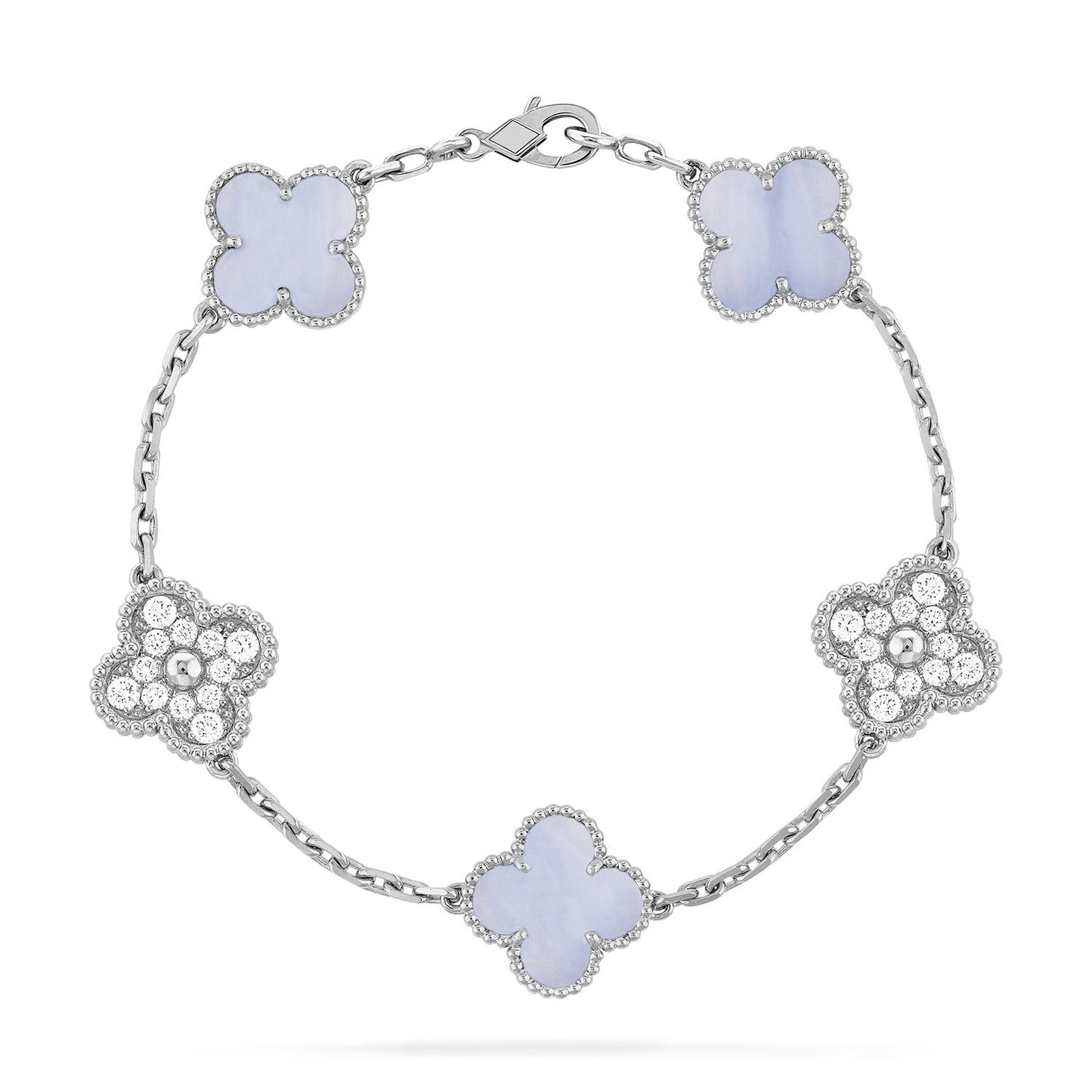 [Luxe Jewelry]CLOVER  5 MOTIF DIAMOND PURPLE CHALCEDONY BRACELET SILVER