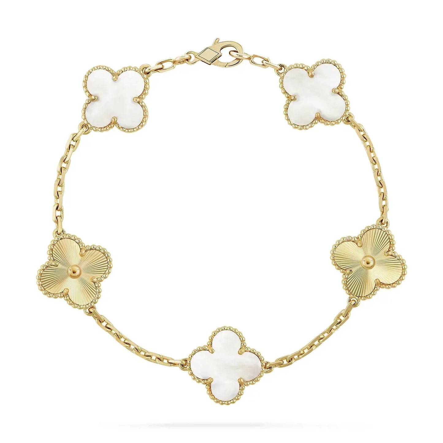 [Luxe Jewelry]CLOVER BRACELET 5 MOTIF WHITE MOP PINK GOLD