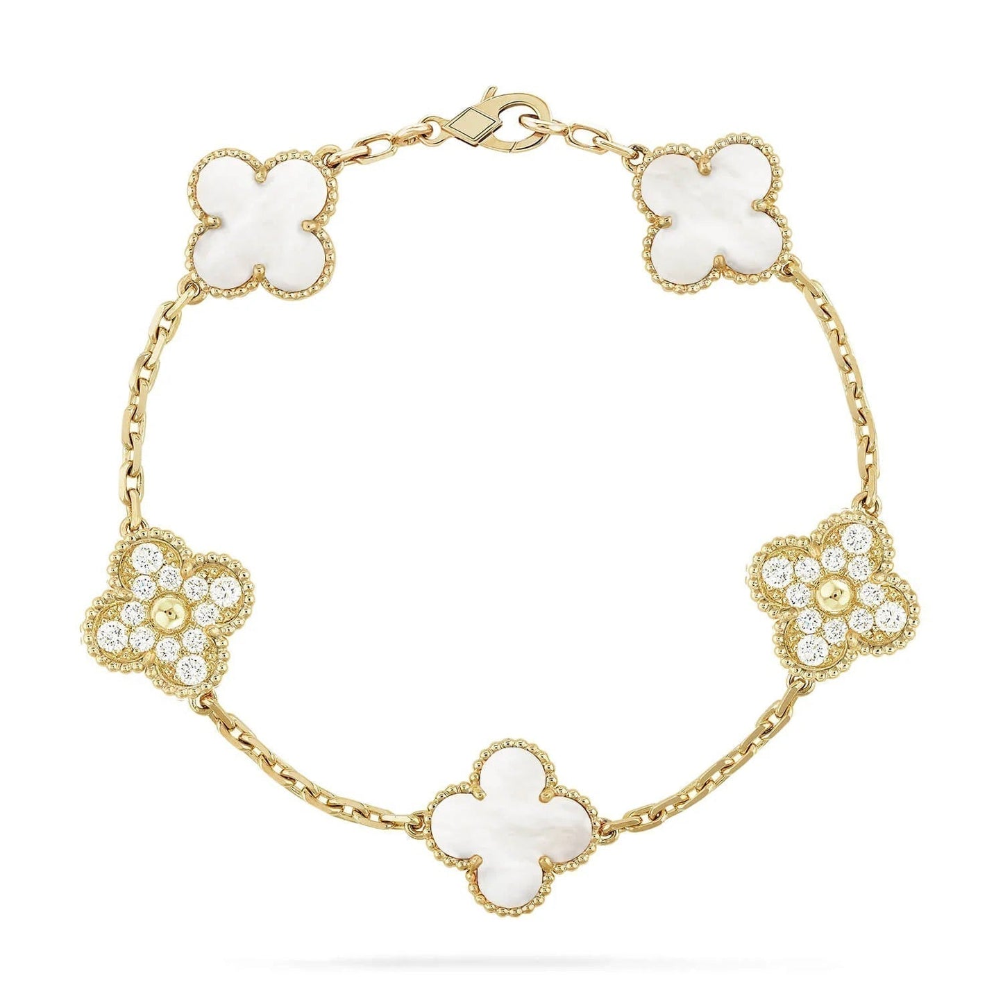[Luxe Jewelry]CLOVER BRACELET 5 MOTIF WHITE MOP DIAMOND